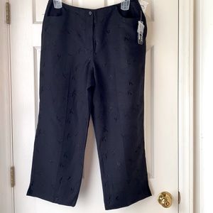 Black Linen Embroidered Capris